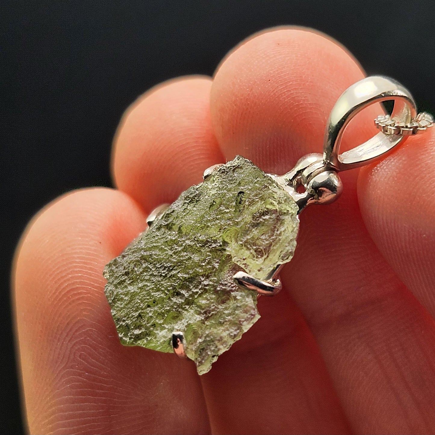 Genuine Moldavite Pendant, Authentic Moldavite Tektite Sterling Silver Jewelry