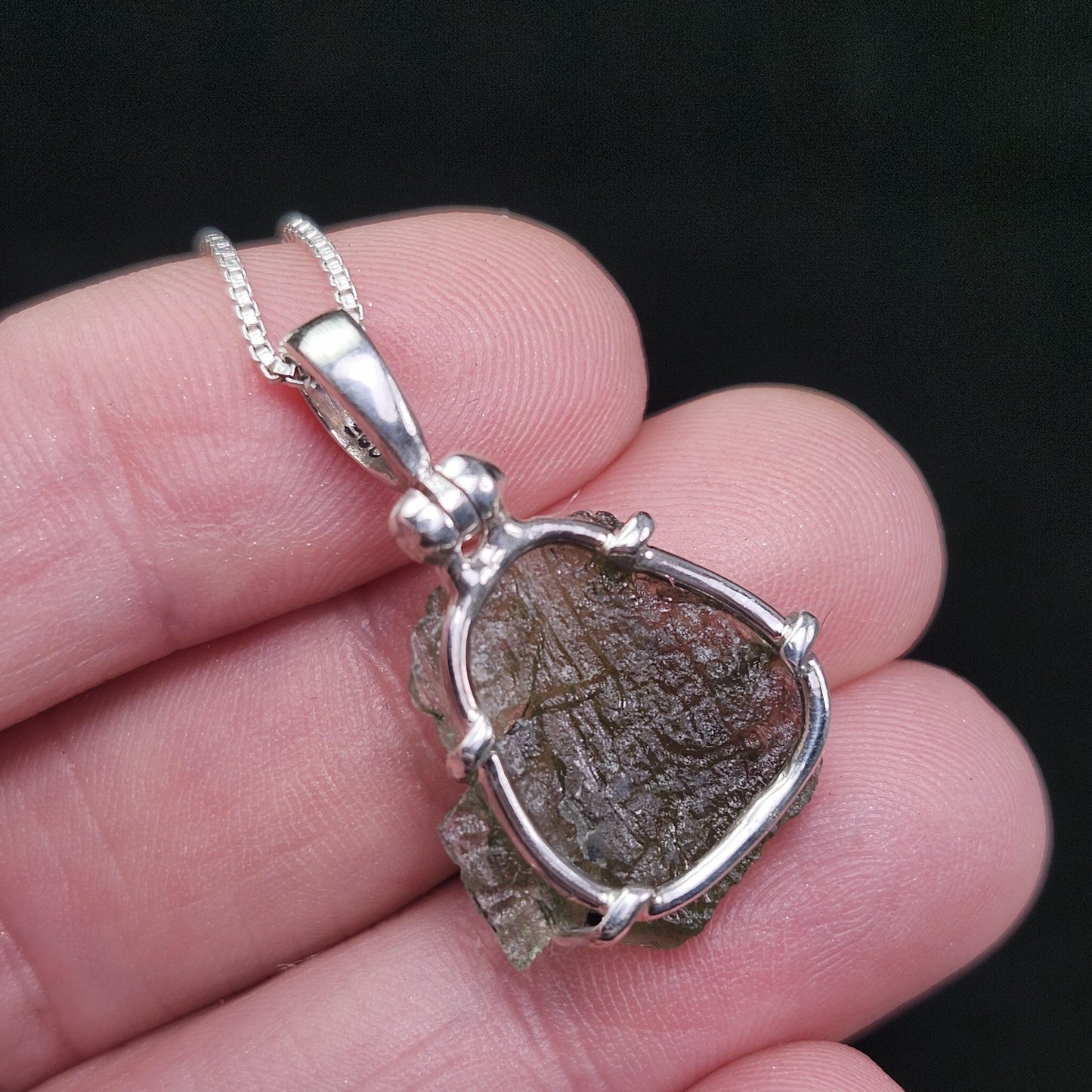 Genuine Moldavite Pendant, Authentic Moldavite Tektite Sterling Silver Jewelry