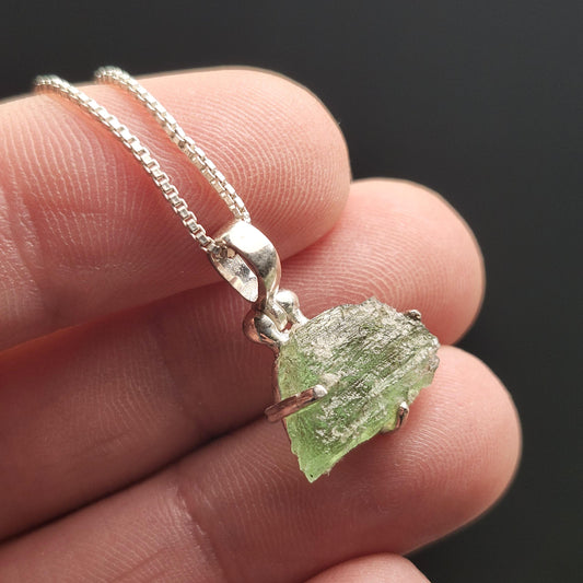 Genuine Moldavite Pendant, Authentic Moldavite Tektite Sterling Silver Jewelry