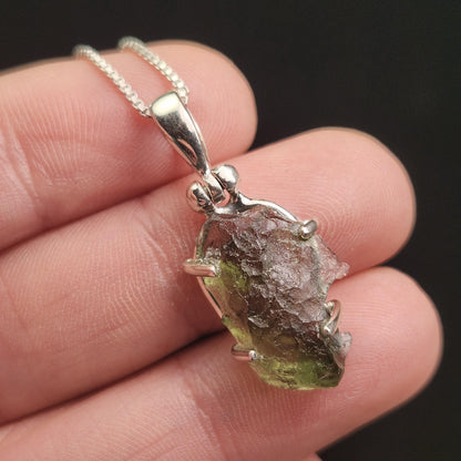 Genuine Moldavite Pendant, Green Tektite Sterling Silver Jewelry