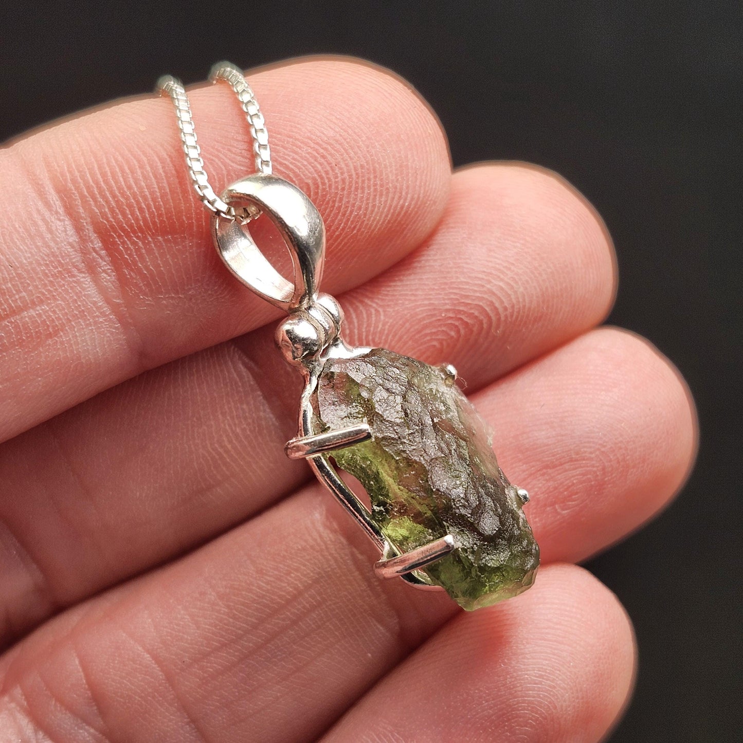 Genuine Moldavite Pendant, Green Tektite Sterling Silver Jewelry