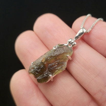 Genuine Moldavite Pendant, Authentic Moldavite Tektite Sterling Silver Jewelry