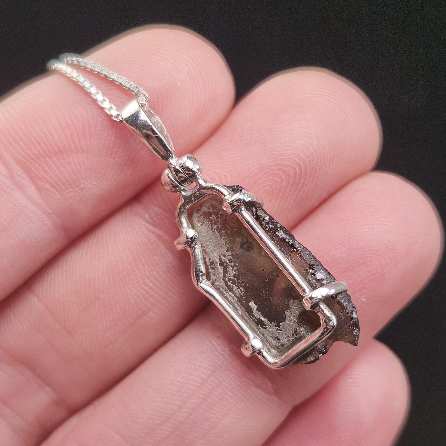 Genuine Moldavite Pendant, Authentic Moldavite Tektite Sterling Silver Jewelry