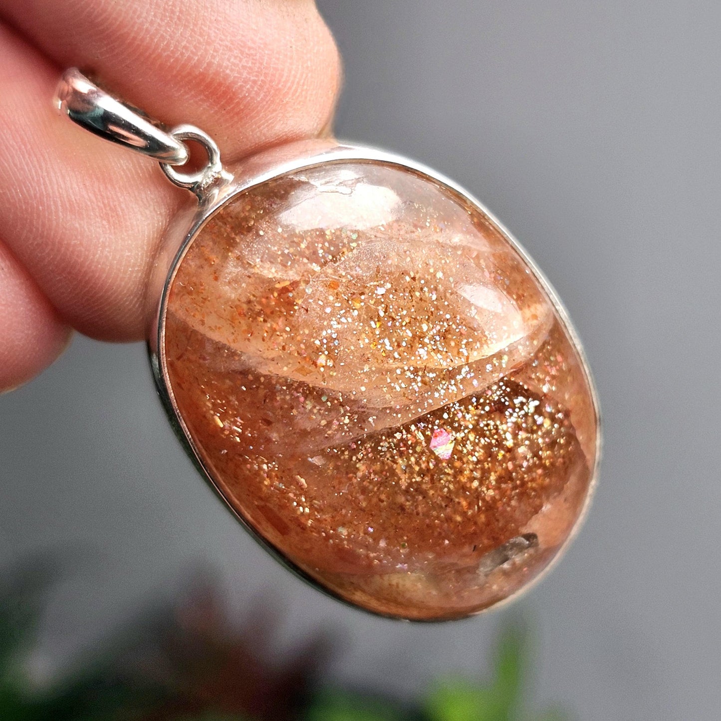 Rainbow Sunstone Pendant, Polished Sunstone Sterling Silver Necklace