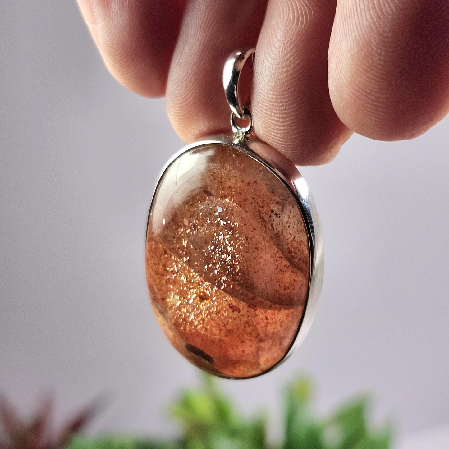 Rainbow Sunstone Pendant, Polished Sunstone Sterling Silver Necklace