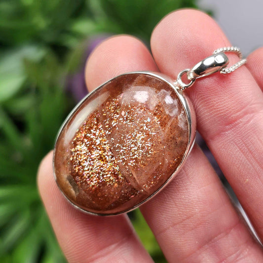 Rainbow Sunstone Pendant, Polished Sunstone Sterling Silver Necklace