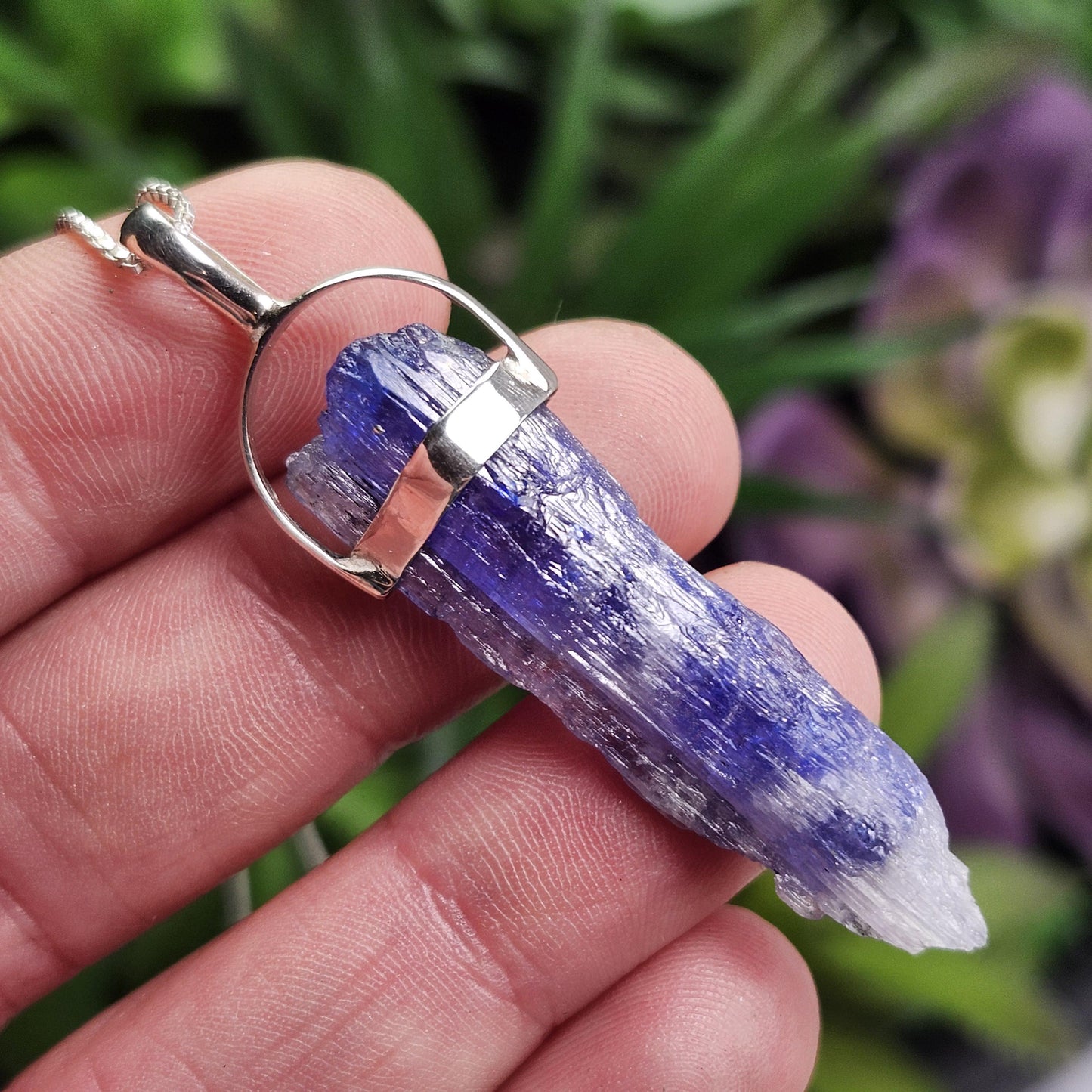 Bi Color Blue Tanzanite Pendant, Sterling Silver Tanzanite Crystal Necklace