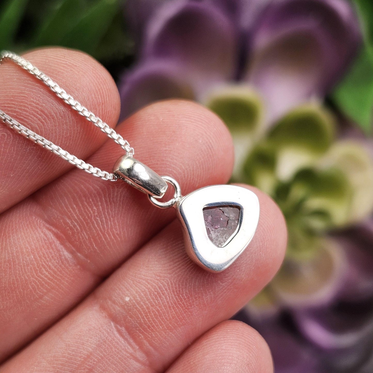 Watermelon Tourmaline Slice Pendant, Sterling Silver Tourmaline Necklace