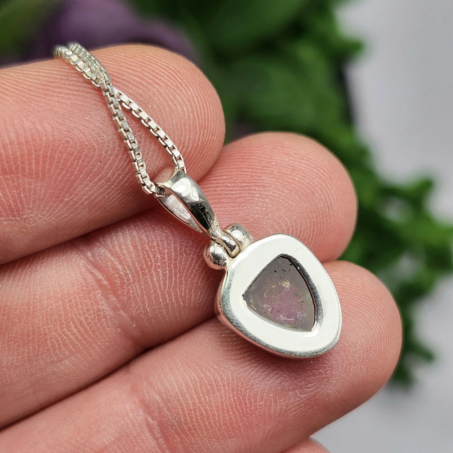 Watermelon Tourmaline Slice Pendant, Sterling Silver Tourmaline Necklace