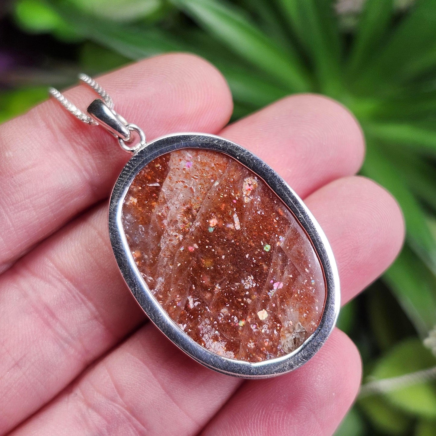 Rainbow Sunstone Pendant, Polished Sunstone Sterling Silver Necklace