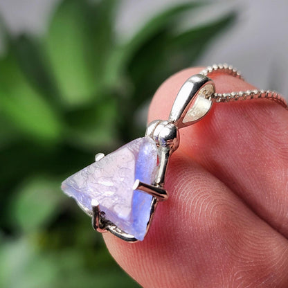 UV Bingham Blue Fluorite Pendant, Sterling Silver Crystal Necklace