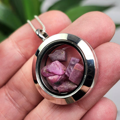 Ruby Crystal Pendant, UV Reactive Ruby Locket Necklace