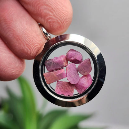 Ruby Crystal Pendant, UV Reactive Ruby Locket Necklace