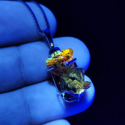 Orange Zincite Pendant, Sterling Silver Polish Zincite Crystal Necklace