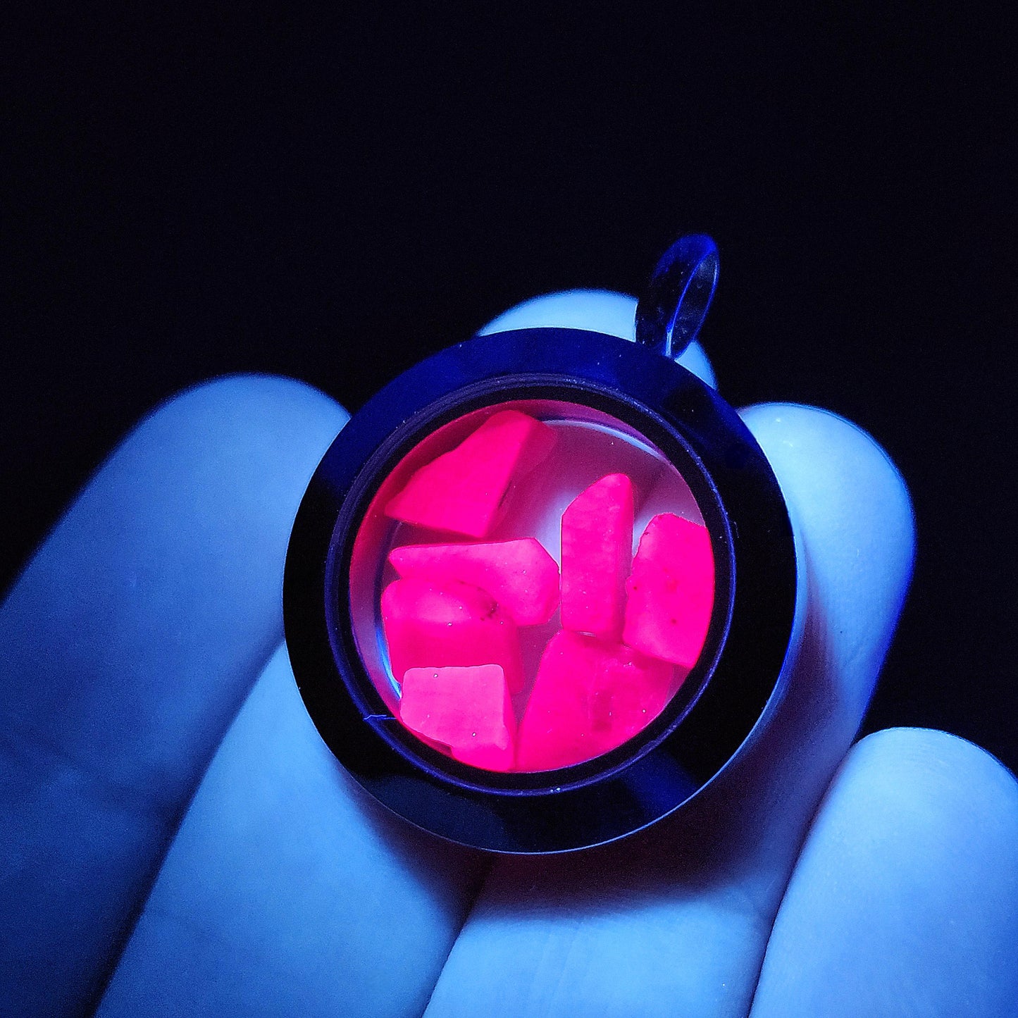 Ruby Crystal Pendant, UV Reactive Ruby Locket Necklace
