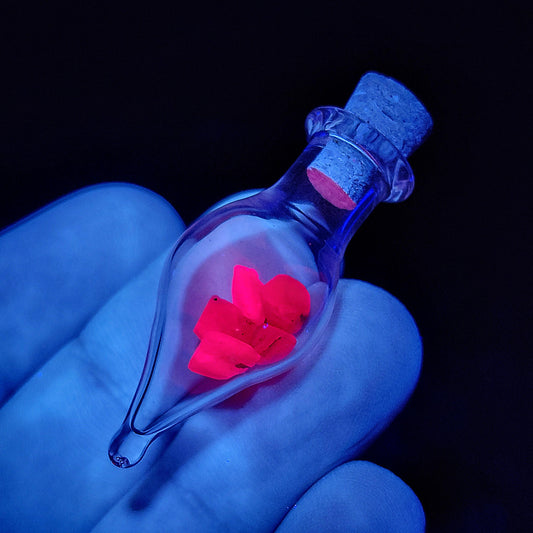 UV Reactive Ruby Chips in Glass Jar, Polished Ruby Crystals in Gem Jar
