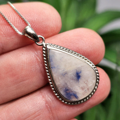 Fibrous Blue Dumortierite in Quartz Pendant, Sterling Silver Dumortierite Necklace