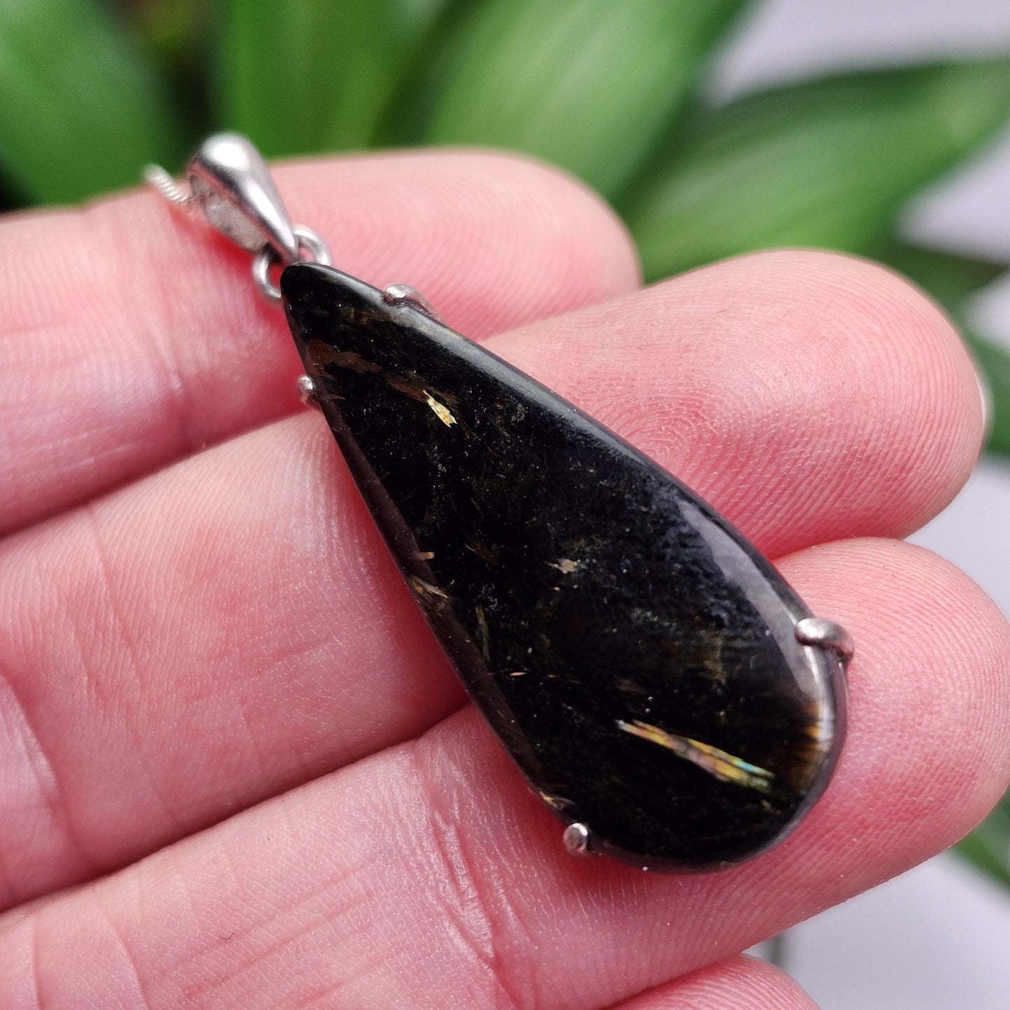 GREENLAND Nuummite Pendant, Sterling Silver Authentic Nuummite Necklace