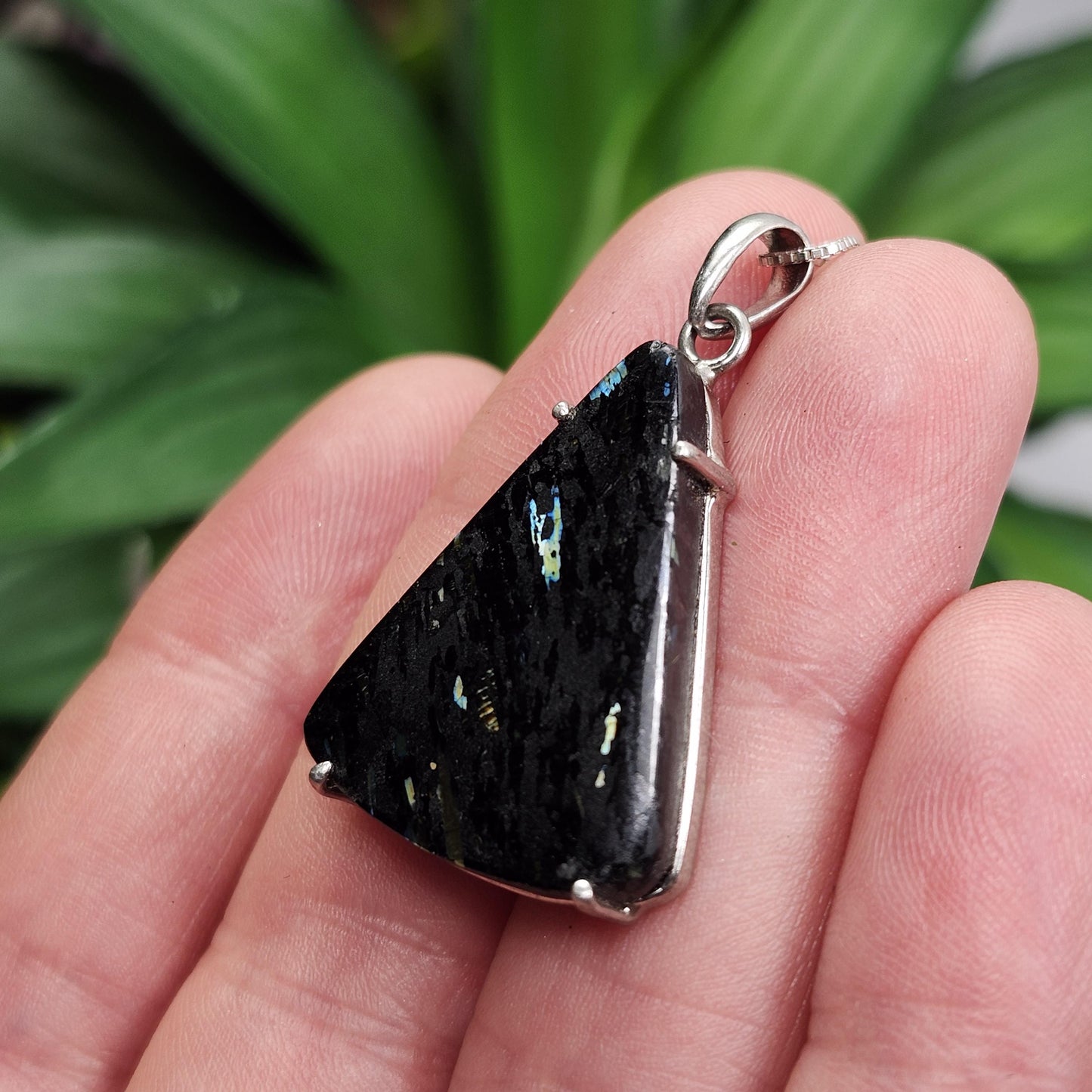 GREENLAND Nuummite Pendant, Sterling Silver Authentic Nuummite Necklace