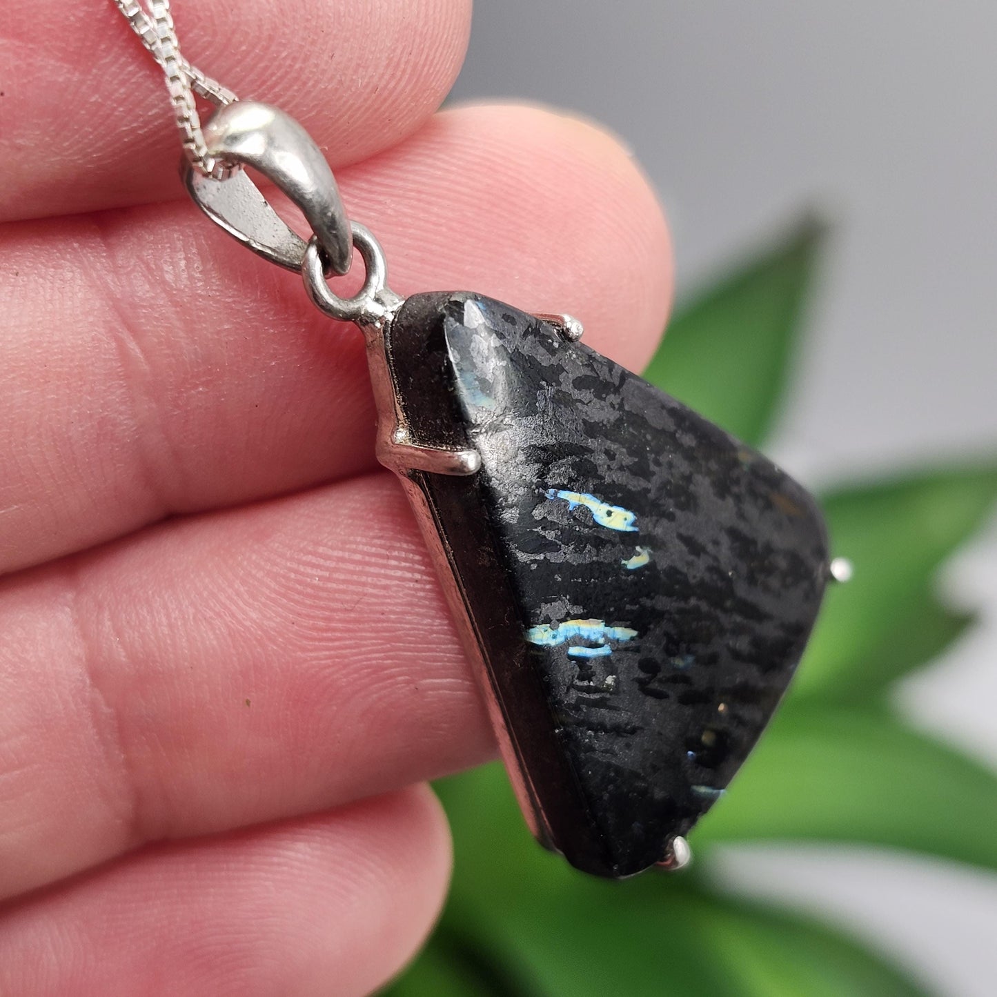 GREENLAND Nuummite Pendant, Sterling Silver Authentic Nuummite Necklace