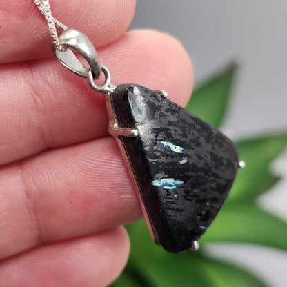 GREENLAND Nuummite Pendant, Sterling Silver Authentic Nuummite Necklace
