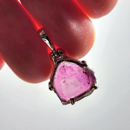 Pink Tourmaline Pendant, Polished Crystal Slice Sterling Silver Necklace