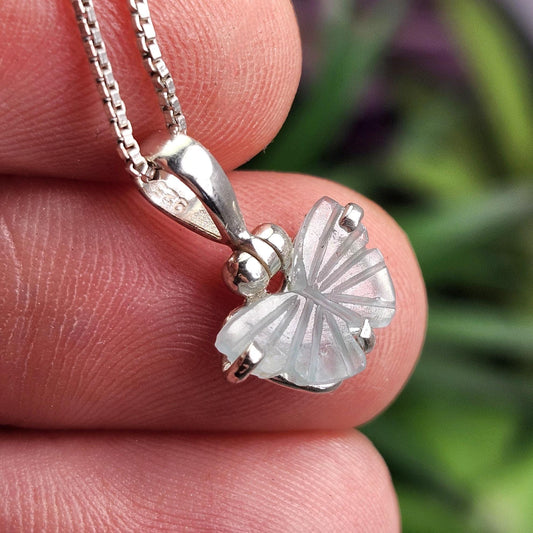 Blue Tourmaline Butterfly Pendant, Sterling Silver Crystal Necklace