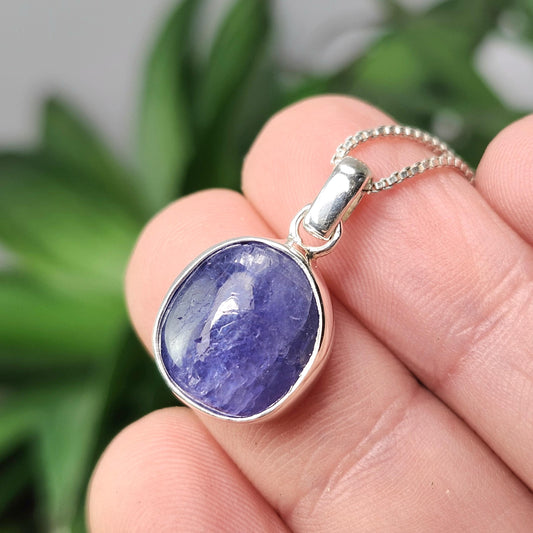 Blue Tanzanite Pendant, Sterling Silver Crystal Necklace