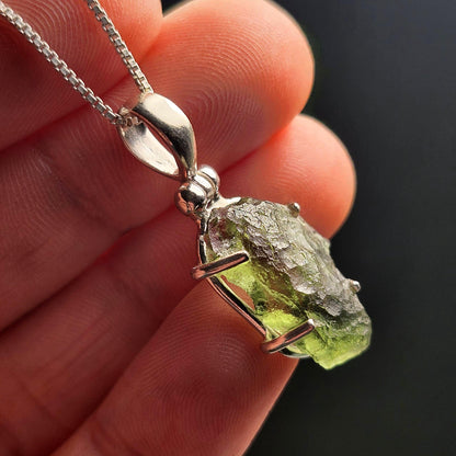 Genuine Moldavite Pendant, Green Tektite Sterling Silver Jewelry