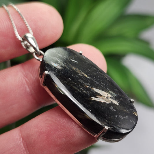 GREENLAND Nuummite Pendant, Sterling Silver Authentic Nuummite Necklace