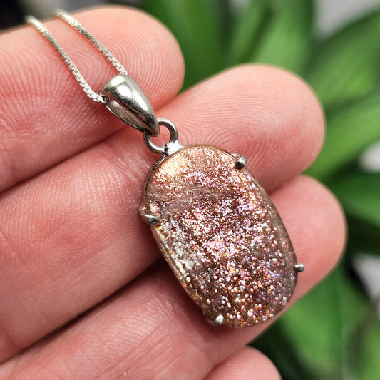 Rainbow Sunstone Pendant, Polished Sunstone Sterling Silver Necklace
