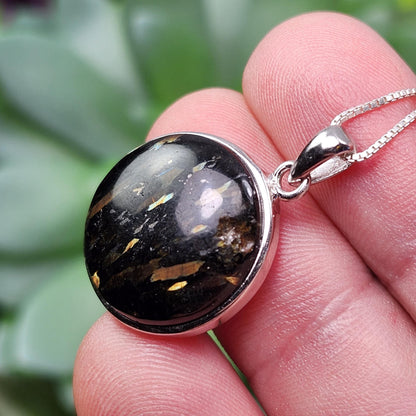 GREENLAND Nuummite Pendant, Sterling Silver Authentic Nuummite Necklace