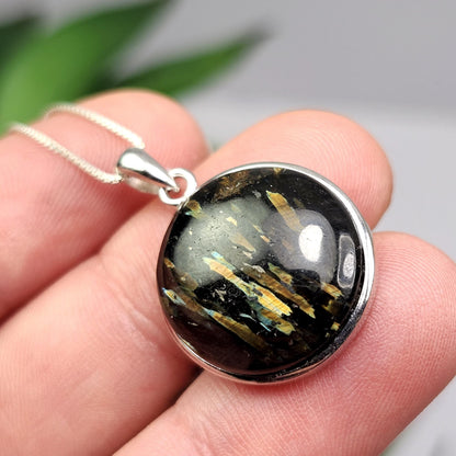 GREENLAND Nuummite Pendant, Sterling Silver Authentic Nuummite Necklace