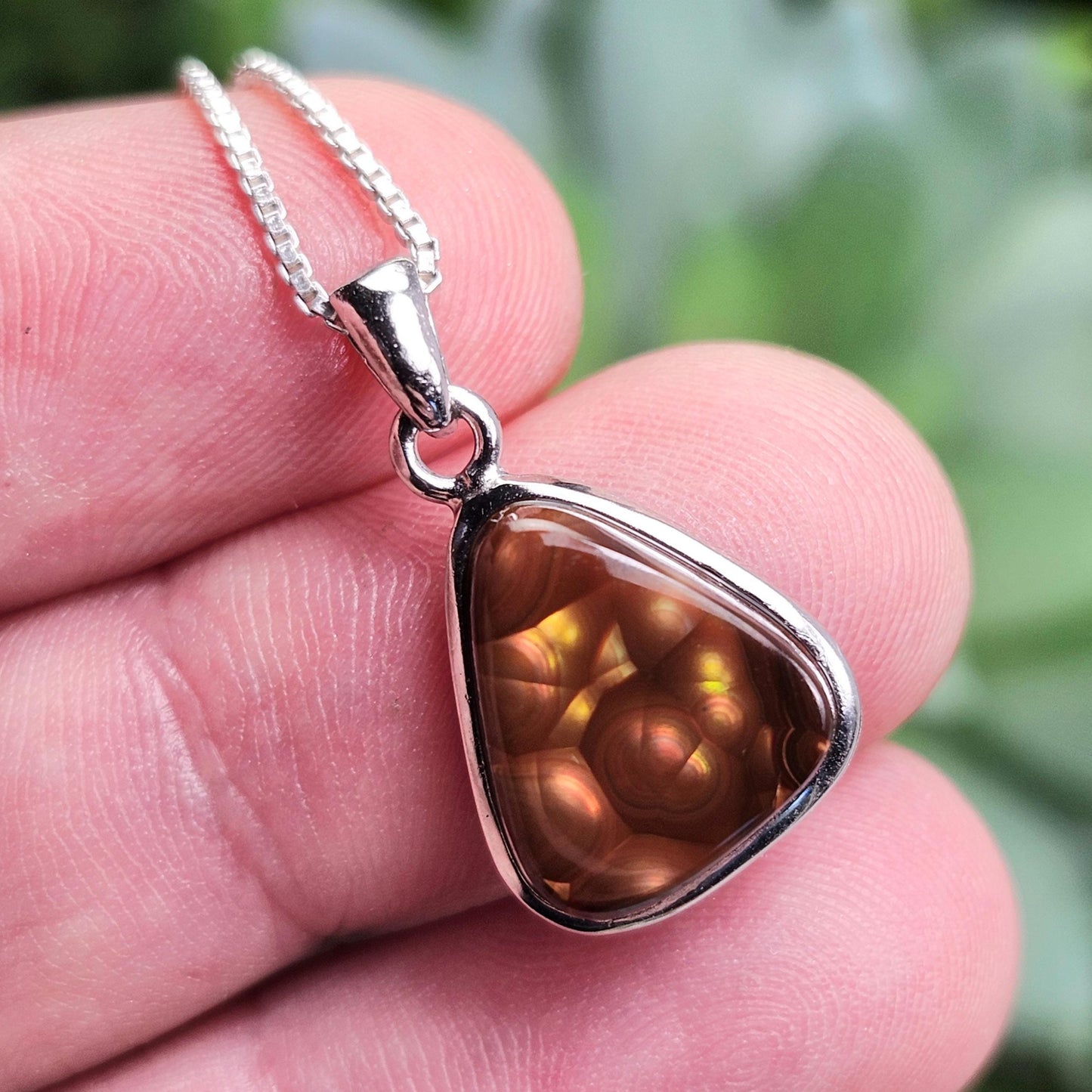 Mexican Fire Agate Pendant, Sterling Silver Polished Fire Agate Necklace