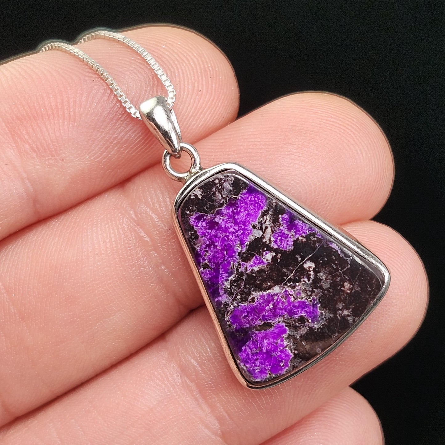 Fibrous Sugilite Pendant, Sterling Silver Sugilite Necklace