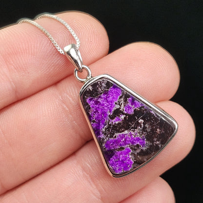 Fibrous Sugilite Pendant, Sterling Silver Sugilite Necklace