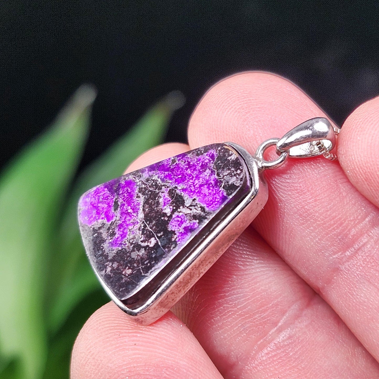 Fibrous Sugilite Pendant, Sterling Silver Sugilite Necklace
