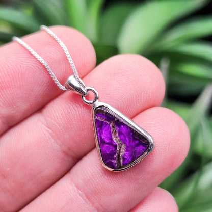 Fibrous Sugilite Pendant, Sterling Silver Sugilite Necklace