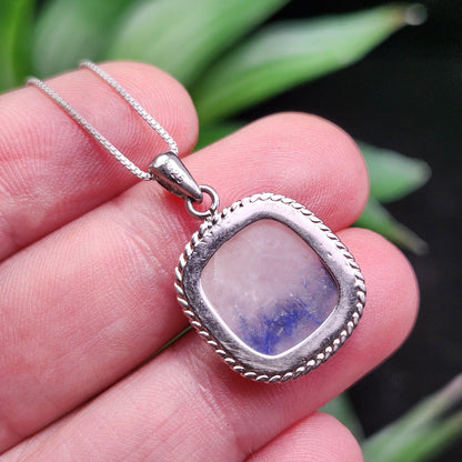 Fibrous Dumortierite in Quartz Pendant, Sterling Silver Blue Dumortierite Necklace