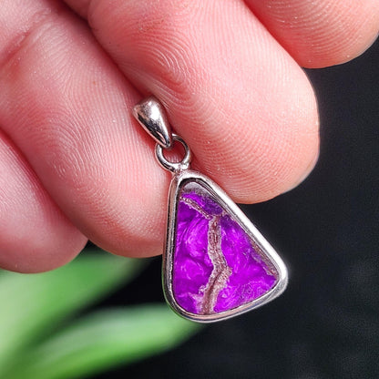 Fibrous Sugilite Pendant, Sterling Silver Sugilite Necklace
