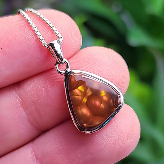 Mexican Fire Agate Pendant, Sterling Silver Polished Fire Agate Necklace