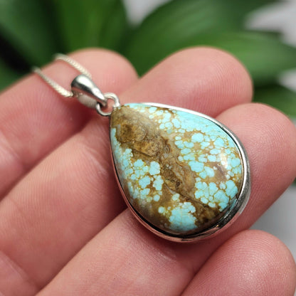 Nevada Turquoise Pendant, Sterling Silver Polished Turquoise Necklace