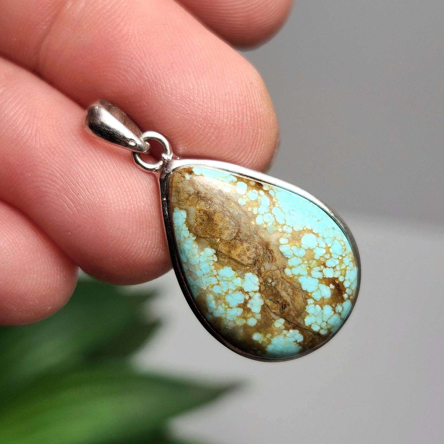 Nevada Turquoise Pendant, Sterling Silver Polished Turquoise Necklace