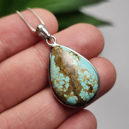 Nevada Turquoise Pendant, Sterling Silver Polished Turquoise Necklace