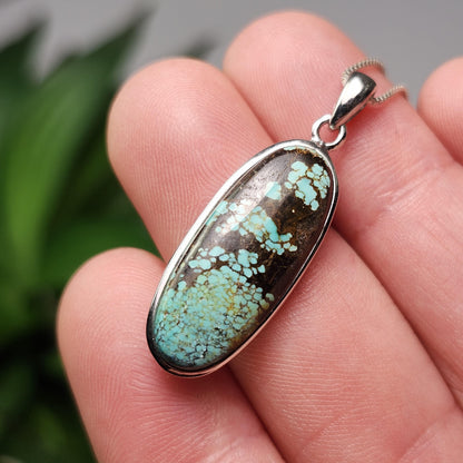 Nevada Turquoise Pendant, Sterling Silver Polished Turquoise Necklace