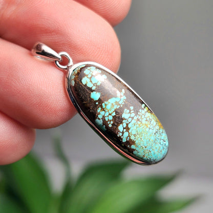 Nevada Turquoise Pendant, Sterling Silver Polished Turquoise Necklace