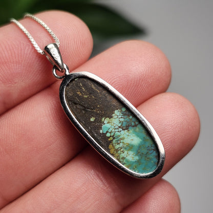 Nevada Turquoise Pendant, Sterling Silver Polished Turquoise Necklace