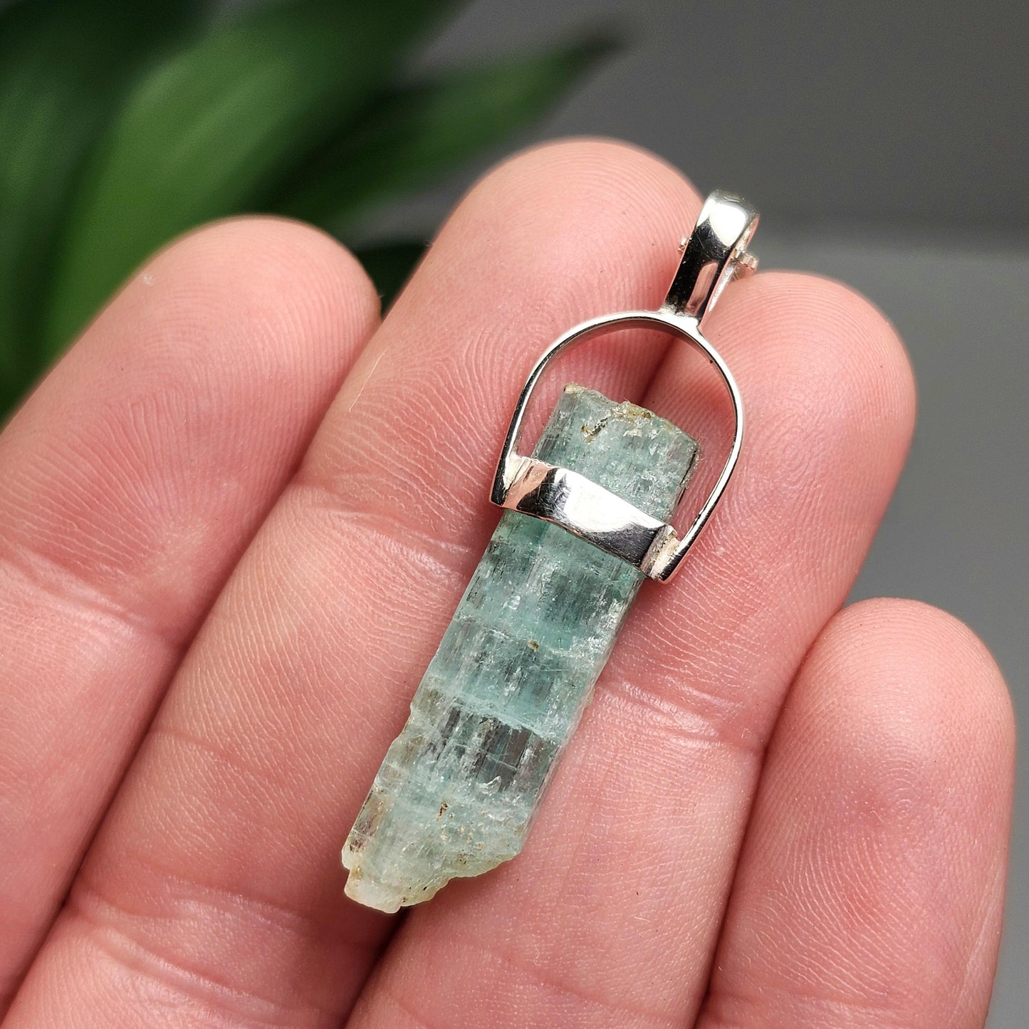 Aquamarine Crystal Pendant, Raw Blue Aquamarine Sterling Silver Pendant