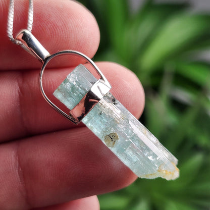 Aquamarine Crystal Pendant, Raw Blue Aquamarine Sterling Silver Pendant