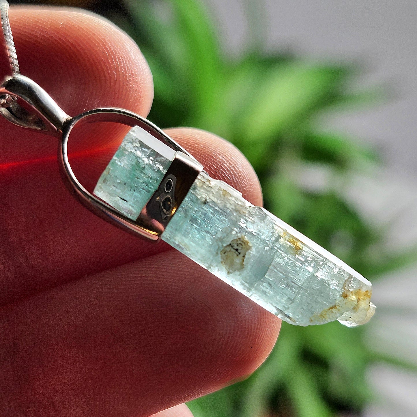 Aquamarine Crystal Pendant, Raw Blue Aquamarine Sterling Silver Pendant